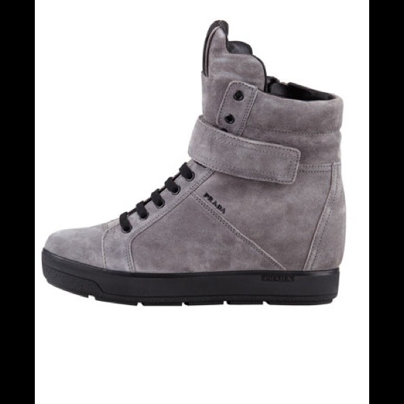Prada 
Suede Wedge Sneaker, Gray