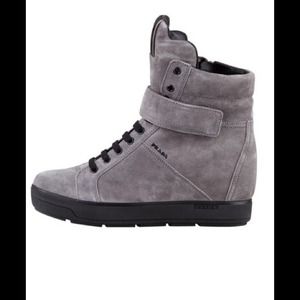Prada 
Suede Wedge Sneaker, Gray