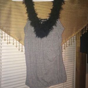 Gray tank top with black faux fur