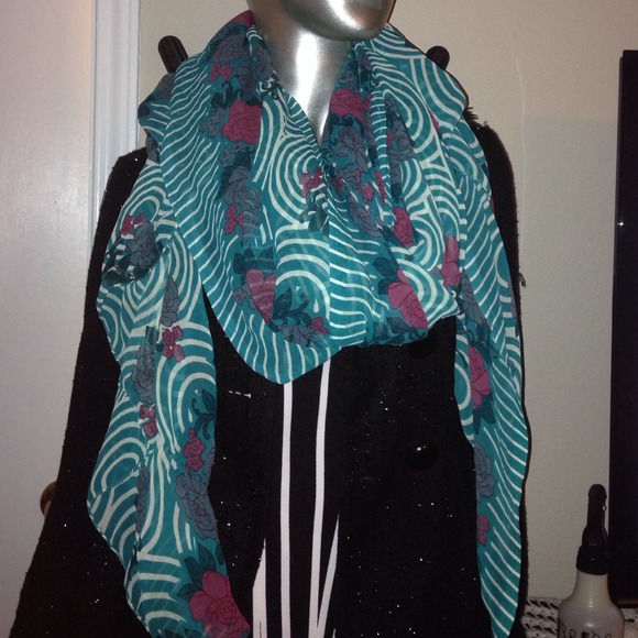 Extra size long sheer flowered scarf cover up