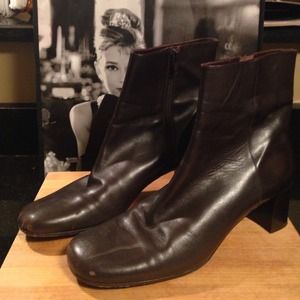 Brown leather boot, 2-inch heel and side zipper.