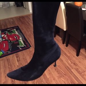 Manolo Blahnik "Pascalare" Navy Suede Boot