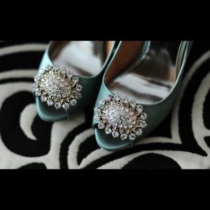 Badgley Mischka open toe Rhinestone Pump sz 6.5