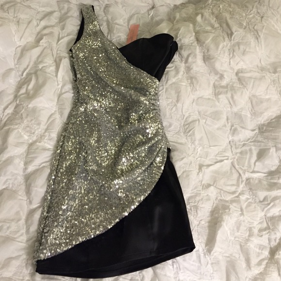 Sexy black and silver sequin mini dress NWT