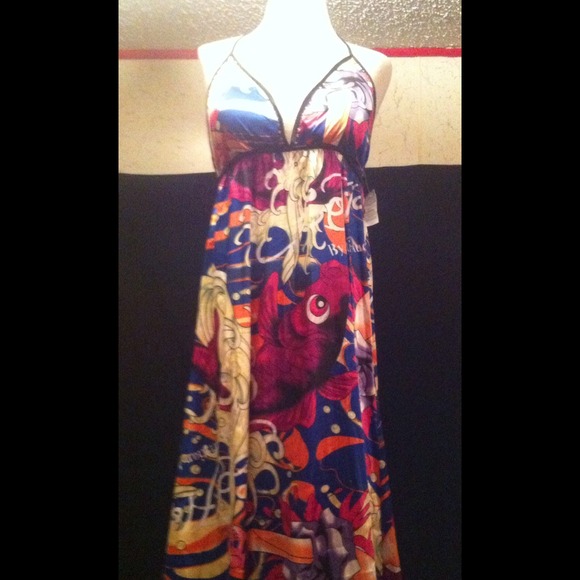 Ed Hardy Lucky Swirl Maxi Halter Dress Sz M NWT