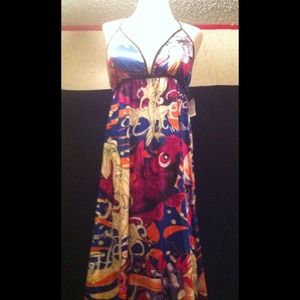 Ed Hardy Lucky Swirl Maxi Halter Dress Sz M NWT