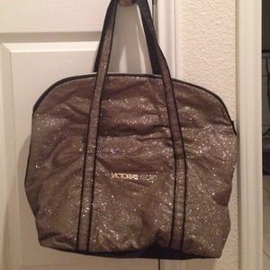 Victoria's Secret gold glitter tote