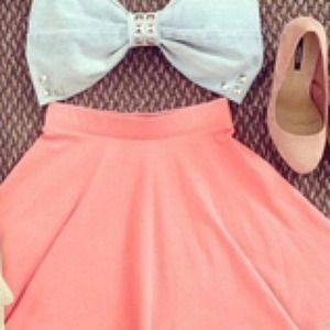 Mint bow top and a skater peach skirt
