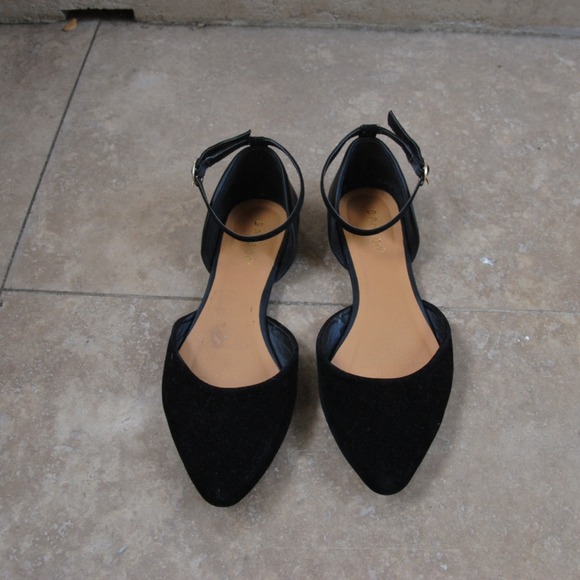 Black ankle strap flats