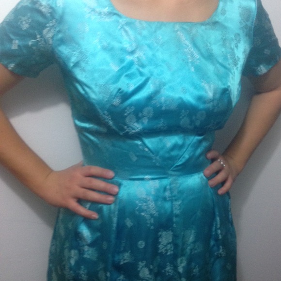 Turquoise satan dress