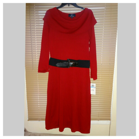 NWT Quality Belted Sweater Dress w cowl like neck - Picture 2 of 4