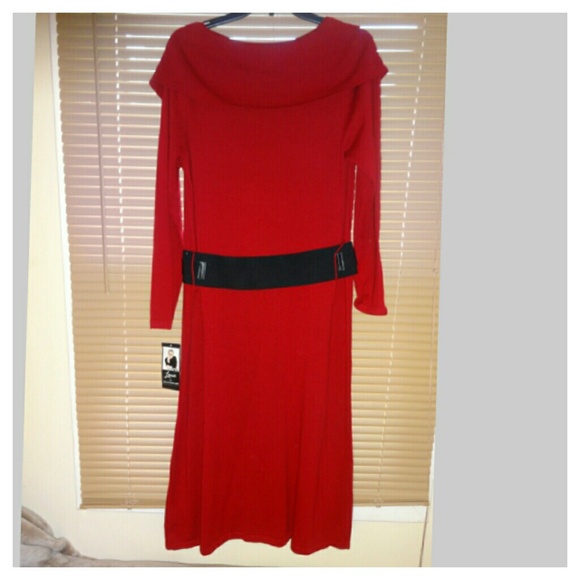 NWT Quality Belted Sweater Dress w cowl like neck - Picture 3 of 4