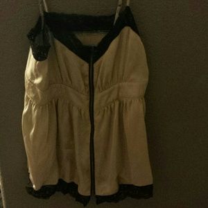 Taupe and black lace top.