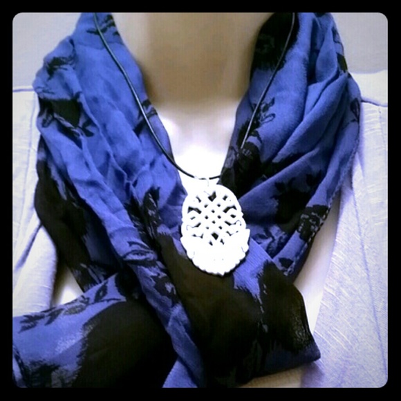 Navy and Black Floral Scarf