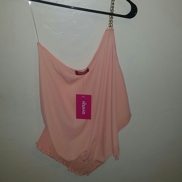 Off the shoulder light pink shirt