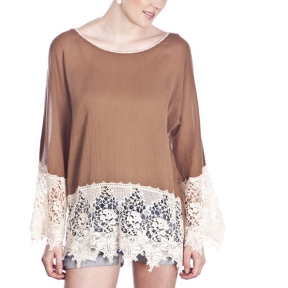 The MEGAN lace tunic top - MOCHA - Picture 2 of 2