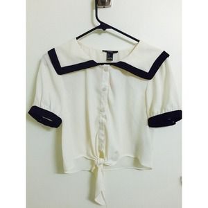 Retro Sailor Tie Front Button Up Blouse