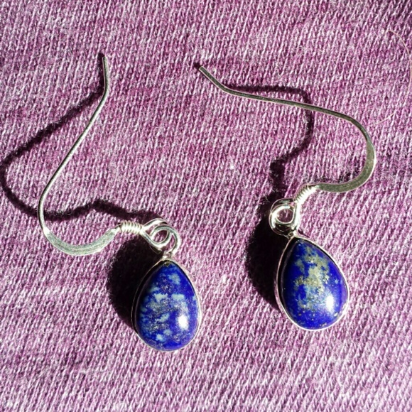 Sterling silver genuine lapis cabochon earrings