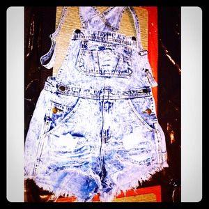 Distressed Acid Wash Overall Shorts