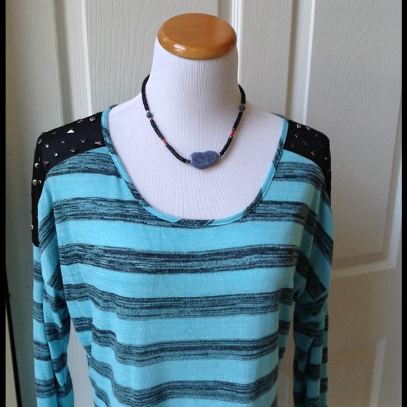 Turquoise/Black Stripe T-Shirt - Picture 2 of 4