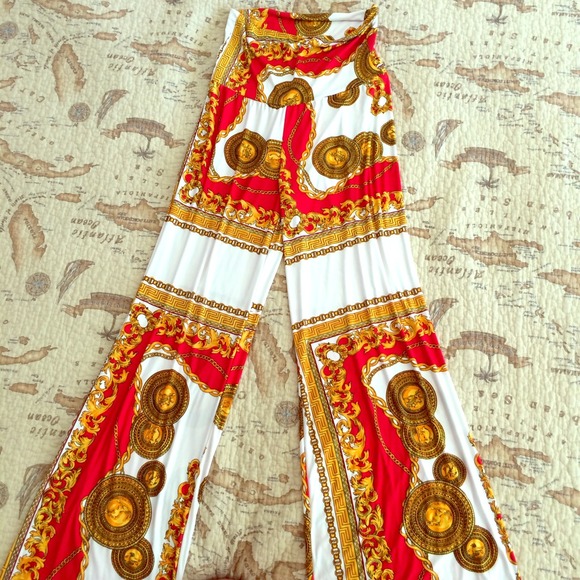 Long Red Gold and White Versace like Pants - Picture 1 of 3