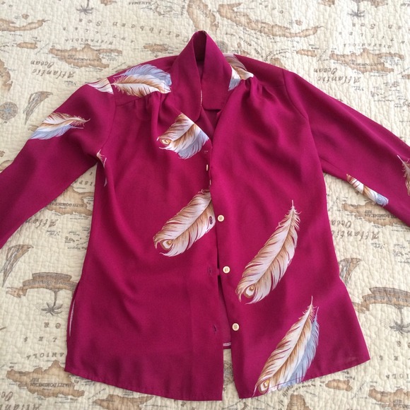 Collared Button up feather print - Picture 2 of 4