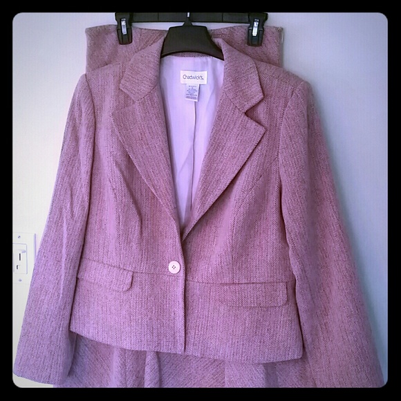 Chadwicks pink tweed wool skirt suit