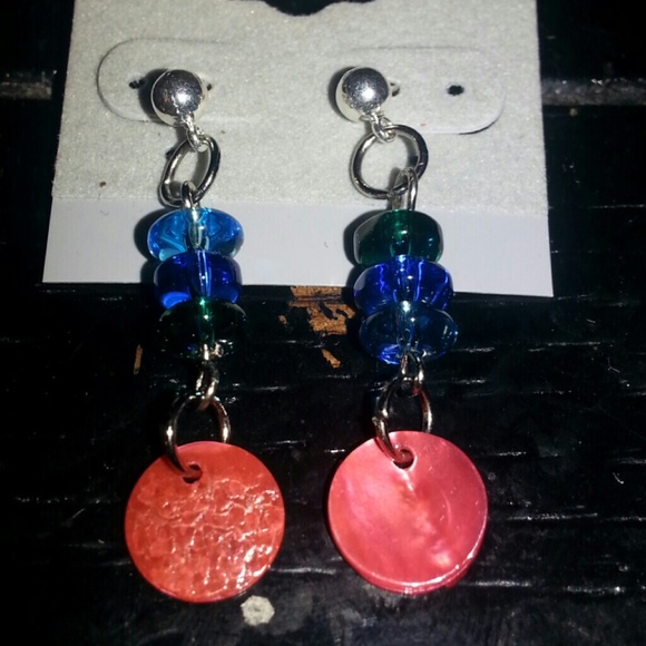 Blue green red earrings