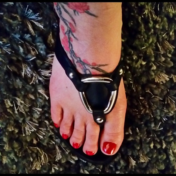 Black, leather, flat sandal