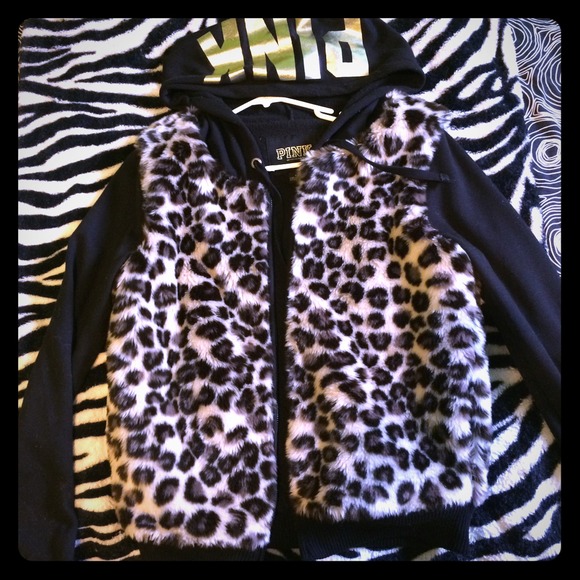 Victoria's Secret fur leopard zip up
