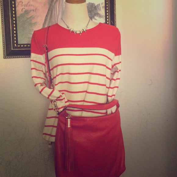 GAP Orange/white stripe long sleeve sweater