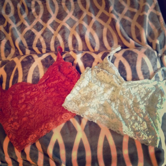 Two MODA lace crop tops large burnt orange & teal