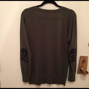 Olive cardigan with skull elbow patches