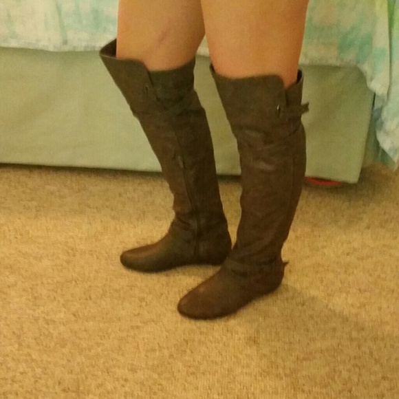 Brown faux leathet over the knee boots