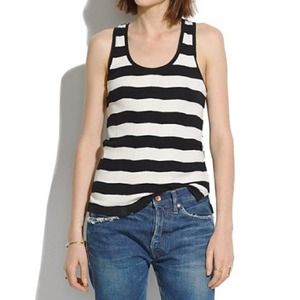 Ribbed Tank in Pitched Stripe - Black/Cream
