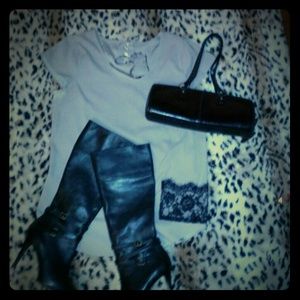 Gray lace top & Kenneth Cole Bag!