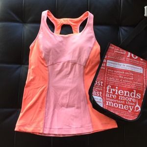Lululemon tank top built in shelf bra pink & coral