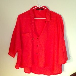 Red crop button up