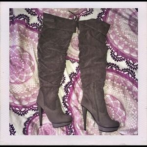 Gray thigh high boots