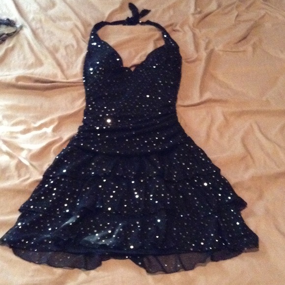 Black halter formal dress with sequins