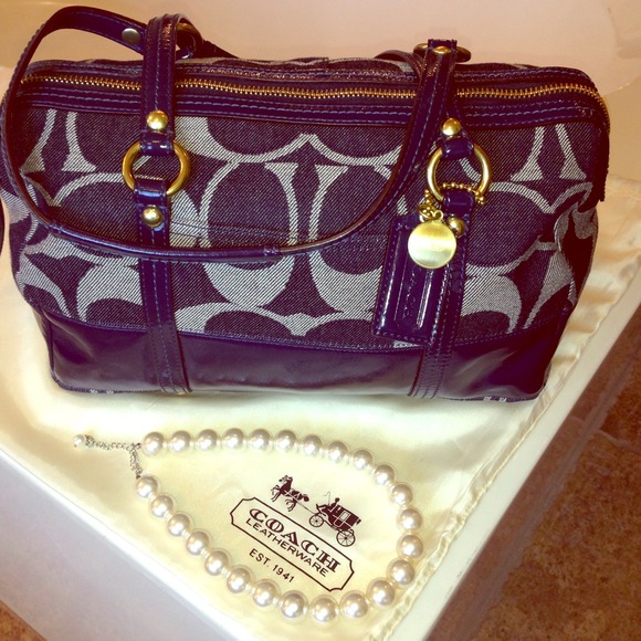 💗 Rare Denim Coach Stripe Handbag 💗