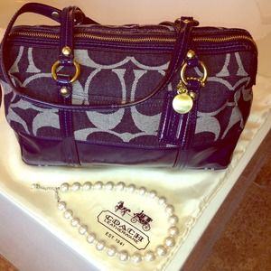 💗 Rare Denim Coach Stripe Handbag 💗