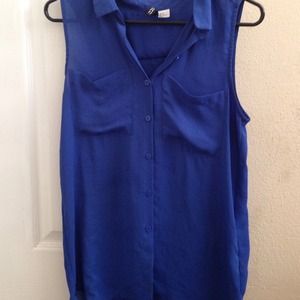 Blue button up tank top