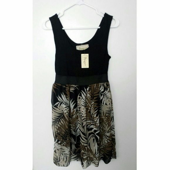 Classy Black Dress w/ Tropical Printed Skirt