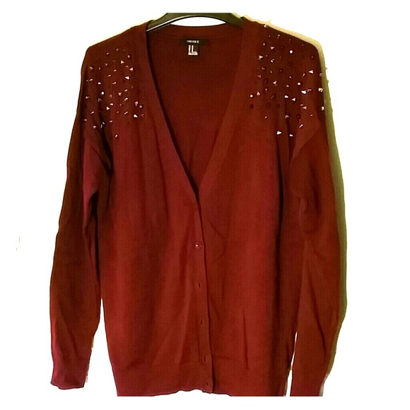 Burgundy spiked shoulder cardigan