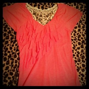 Maurices Coral Top w/Lace & Crocheted back detail