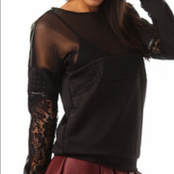 Lace and mesh sweatshirt