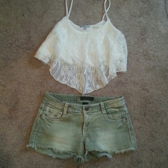 Olive green denim shorts