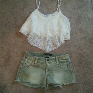 Olive green denim shorts
