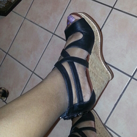Black Leather wedges